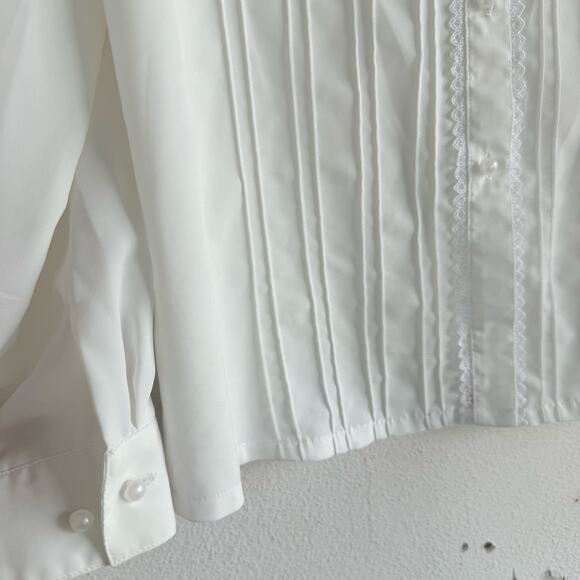 Vintage Pintuck Blouse Lace Collar Tuxedo Shirt Liz Baker Womens 14 Romantic Top - Picture 5 of 8